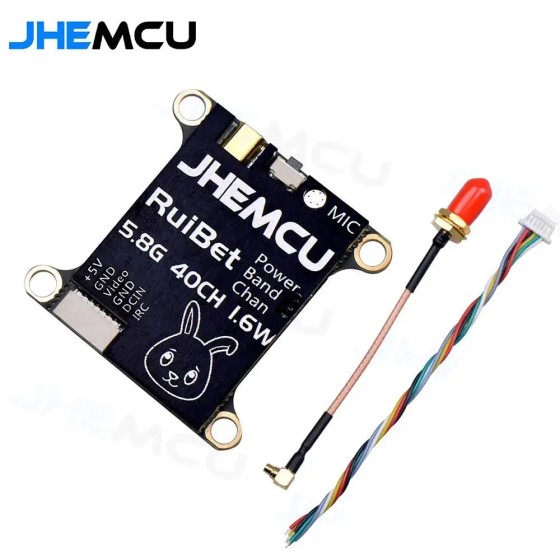 HOT JHEMCU RuiBet Tran-3016W 5.8G 40CH 1.6W PitMode Adjustable VTX Built-in Microphone 2-6S 30X30mm for RC Airplane Long Range